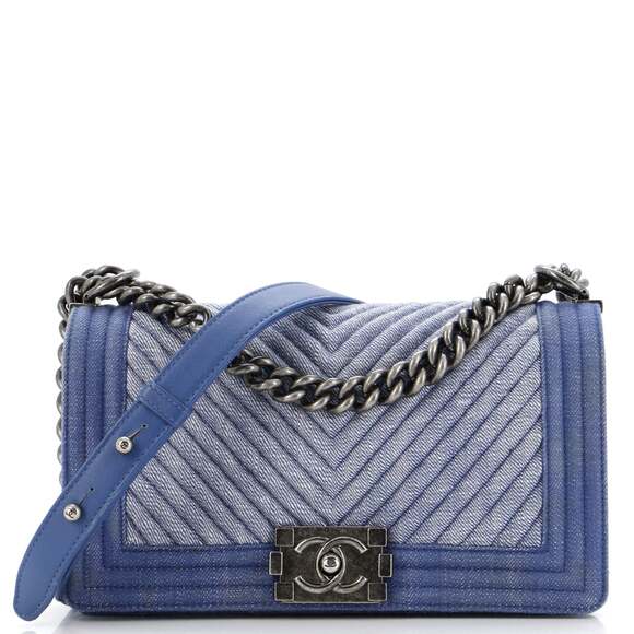 Chanel Boy Flap Bag Chevron Denim Old #183754C38B - Picture 1 of 15